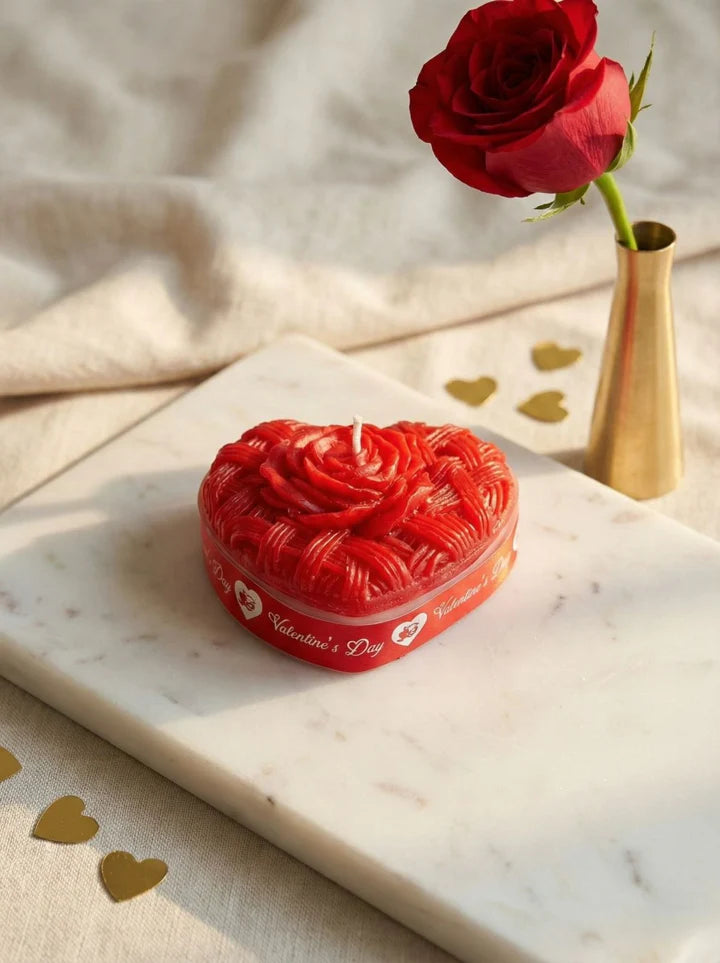 Red rose heart scented candle